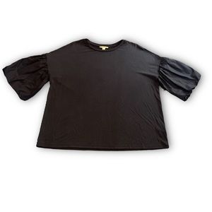 Womens Gianni Bini Scoop Neck Balloon Puffer Sleeve Shirt - Black